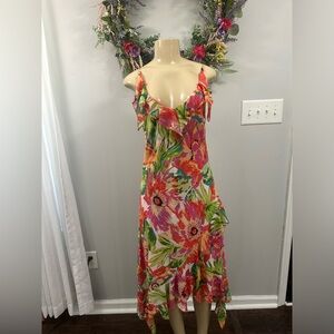 Y2K BANDOLINO Petite Layered WATERCOLOR Floral Printed Ruffle Dress